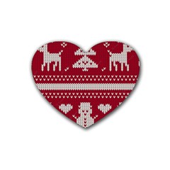 Christmas-seamless-knitted-pattern-background 001 Rubber Coaster (heart) by nate14shop