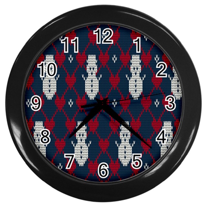 Christmas-seamless-knitted-pattern-background 002 Wall Clock (Black)