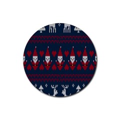 Christmas-seamless-knitted-pattern-background 003 Rubber Coaster (round) by nate14shop