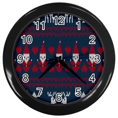 Christmas-seamless-knitted-pattern-background 003 Wall Clock (black) by nate14shop