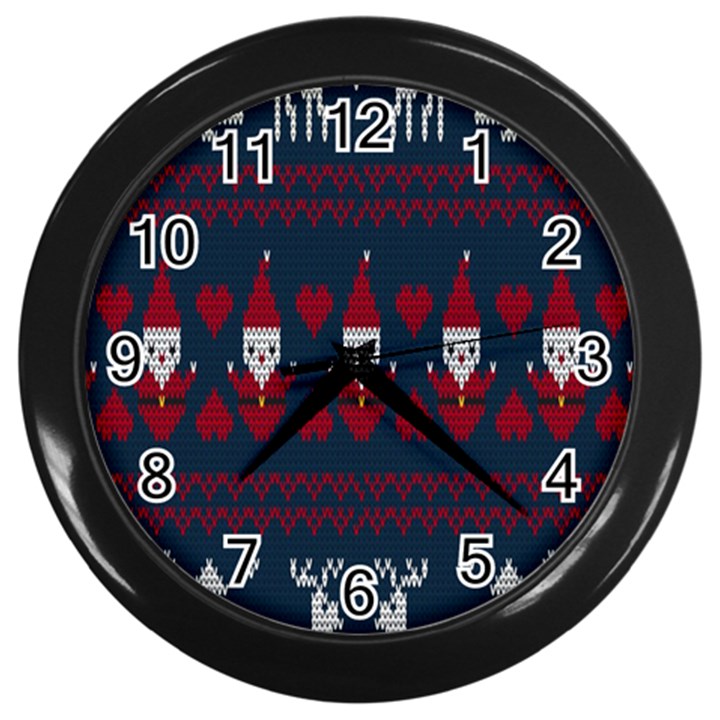 Christmas-seamless-knitted-pattern-background 003 Wall Clock (Black)