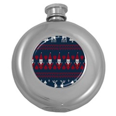 Christmas-seamless-knitted-pattern-background 003 Round Hip Flask (5 Oz) by nate14shop