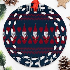 Christmas-seamless-knitted-pattern-background 003 Round Filigree Ornament (two Sides)