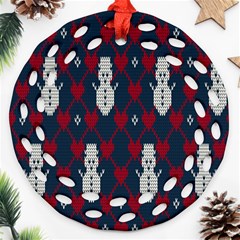 Christmas-seamless-knitted-pattern-background 004 Round Filigree Ornament (two Sides) by nate14shop