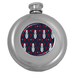 Christmas-seamless-knitted-pattern-background 004 Round Hip Flask (5 Oz) by nate14shop