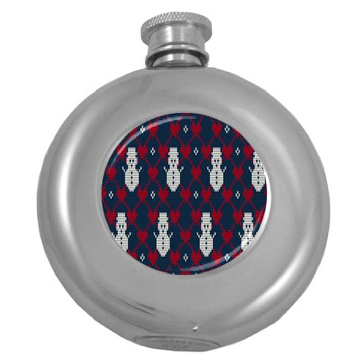 Christmas-seamless-knitted-pattern-background 004 Round Hip Flask (5 oz)