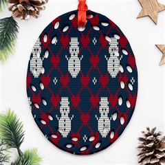 Christmas-seamless-knitted-pattern-background 004 Oval Filigree Ornament (two Sides) by nate14shop