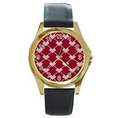 Christmas-seamless-knitted-pattern-background Round Gold Metal Watch by nate14shop