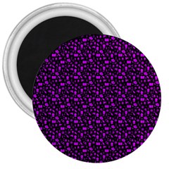 Small Bright Dayglo Purple Halloween Motifs Skulls, Spells & Cats On Spooky Black 3  Magnets