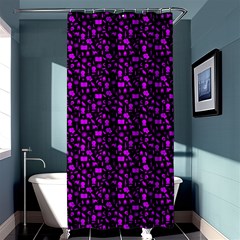 Small Bright Dayglo Purple Halloween Motifs Skulls, Spells & Cats On Spooky Black Shower Curtain 36  X 72  (stall)  by PodArtist