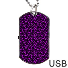 Small Bright Dayglo Purple Halloween Motifs Skulls, Spells & Cats On Spooky Black Dog Tag Usb Flash (two Sides) by PodArtist