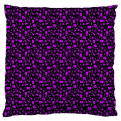 Small Bright Dayglo Purple Halloween Motifs Skulls, Spells & Cats On Spooky Black Large Cushion Case (one Side) by PodArtist