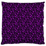 Small Bright Dayglo Purple Halloween Motifs Skulls, Spells & Cats On Spooky Black Large Flano Cushion Case (Two Sides) Front