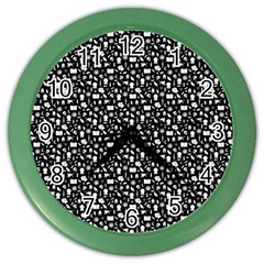 Small Bright White Halloween Motifs Skulls, Spells & Cats On Spooky Black  Color Wall Clock by PodArtist