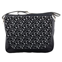 Small Bright White Halloween Motifs Skulls, Spells & Cats On Spooky Black  Messenger Bag