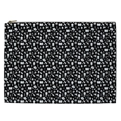 Small Bright White Halloween Motifs Skulls, Spells & Cats On Spooky Black  Cosmetic Bag (xxl)