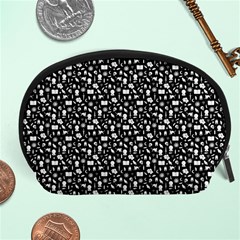 Small Bright White Halloween Motifs Skulls, Spells & Cats On Spooky Black  Accessory Pouch (large)