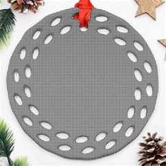 Small Soot Black And White Handpainted Houndstooth Check Watercolor Pattern Round Filigree Ornament (two Sides)