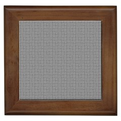 Soot Black And White Handpainted Houndstooth Check Watercolor Pattern Framed Tile by PodArtist