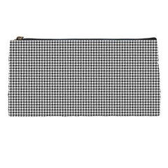 Soot Black And White Handpainted Houndstooth Check Watercolor Pattern Pencil Case by PodArtist