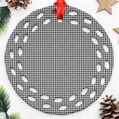 Soot Black And White Handpainted Houndstooth Check Watercolor Pattern Ornament (round Filigree)