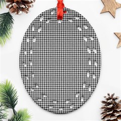 Soot Black And White Handpainted Houndstooth Check Watercolor Pattern Ornament (oval Filigree)