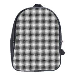 Soot Black And White Handpainted Houndstooth Check Watercolor Pattern School Bag (xl) by PodArtist