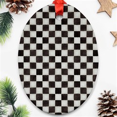 Large Black And White Watercolored Checkerboard Chess Ornament (oval) by PodArtist