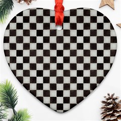 Large Black And White Watercolored Checkerboard Chess Ornament (heart) by PodArtist