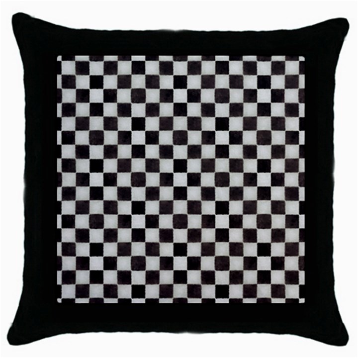 Large Black and White Watercolored Checkerboard Chess Throw Pillow Case (Black)