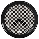 Large Black and White Watercolored Checkerboard Chess Wall Clock (Black) Front