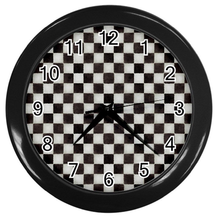 Large Black and White Watercolored Checkerboard Chess Wall Clock (Black)