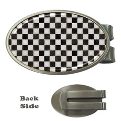 Large Black And White Watercolored Checkerboard Chess Money Clips (oval)  by PodArtist