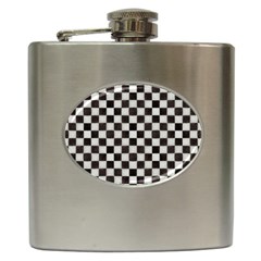 Large Black And White Watercolored Checkerboard Chess Hip Flask (6 Oz) by PodArtist