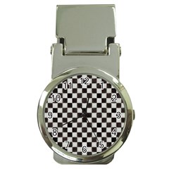 Large Black And White Watercolored Checkerboard Chess Money Clip Watches by PodArtist