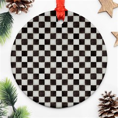 Large Black And White Watercolored Checkerboard Chess Round Ornament (two Sides) by PodArtist