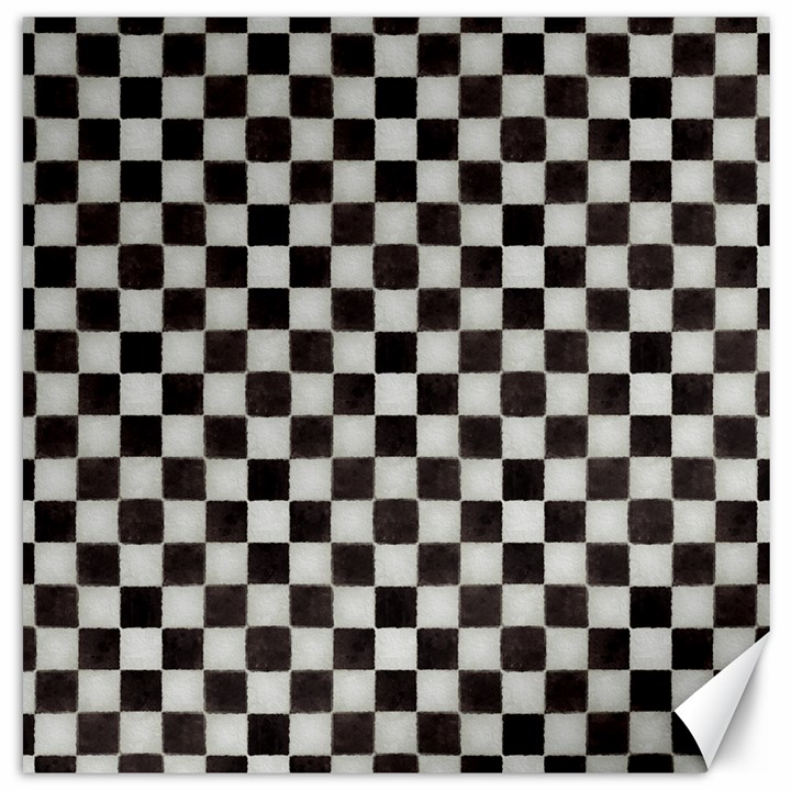 Large Black and White Watercolored Checkerboard Chess Canvas 16  x 16 