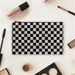 Large Black and White Watercolored Checkerboard Chess Cosmetic Bag (Medium) Front