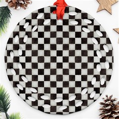 Large Black And White Watercolored Checkerboard Chess Ornament (round Filigree) by PodArtist