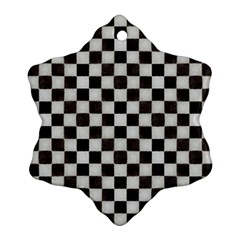 Large Black And White Watercolored Checkerboard Chess Snowflake Ornament (two Sides) by PodArtist