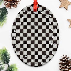 Large Black And White Watercolored Checkerboard Chess Ornament (oval Filigree) by PodArtist