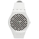 Large Black and White Watercolored Checkerboard Chess Round Plastic Sport Watch (M) Front