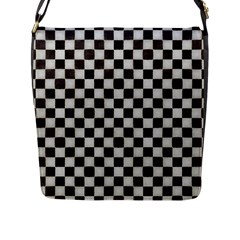 Large Black And White Watercolored Checkerboard Chess Flap Closure Messenger Bag (l) by PodArtist