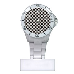 Large Black And White Watercolored Checkerboard Chess Plastic Nurses Watch by PodArtist