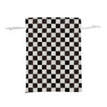 Large Black and White Watercolored Checkerboard Chess Lightweight Drawstring Pouch (L) Front