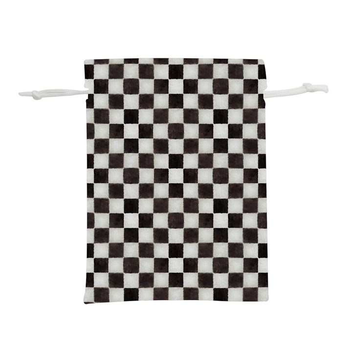 Large Black and White Watercolored Checkerboard Chess Lightweight Drawstring Pouch (L)