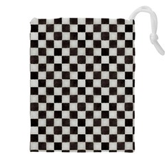 Large Black And White Watercolored Checkerboard Chess Drawstring Pouch (4xl) by PodArtist