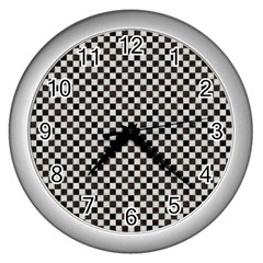 Black And White Watercolored Checkerboard Chess Wall Clock (silver) by PodArtist