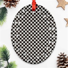 Black And White Watercolored Checkerboard Chess Ornament (oval Filigree)