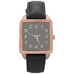 Black and White Watercolored Checkerboard Chess Rose Gold Leather Watch  Front